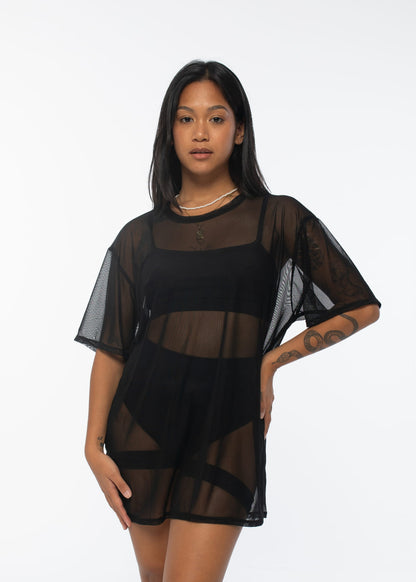 Długi T-shirt Oversize do Exotic z Siatki