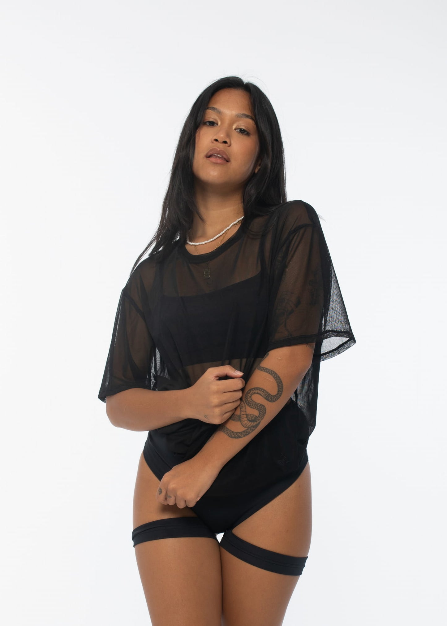 Długi T-shirt Oversize do Exotic z Siatki