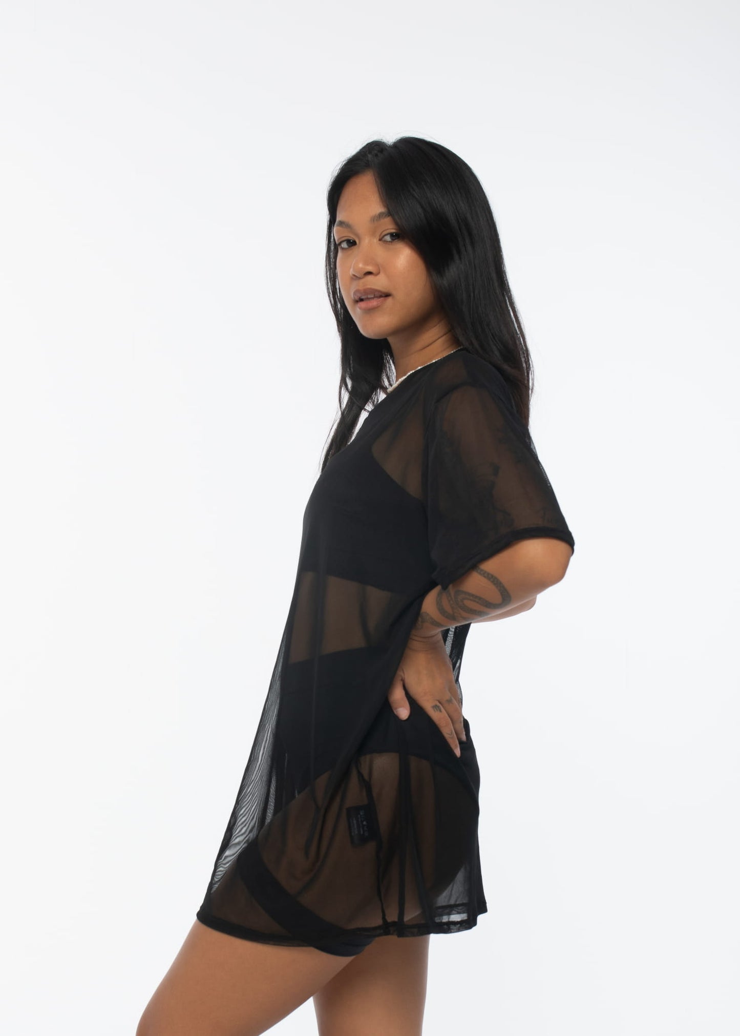 Długi T-shirt Oversize do Exotic z Siatki