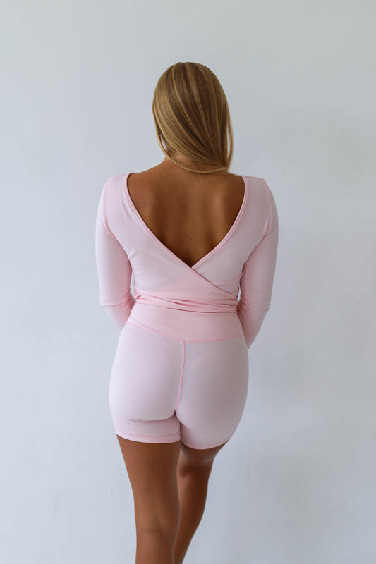 Krótkie Spodenki z wysokim stanem V do Pilatesu Soft Pink