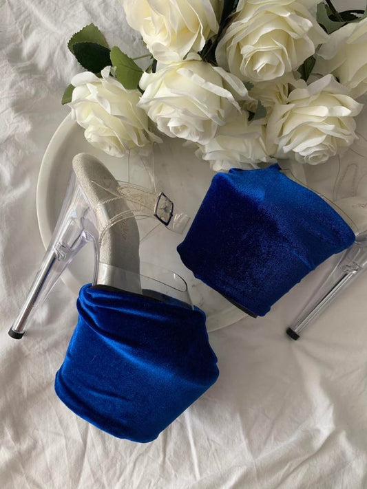 EXOTIC VELVET BLUE SHOE COVERS
