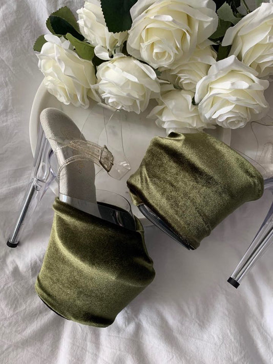 EXOTIC VELVET OLIVE SHOE COVERS