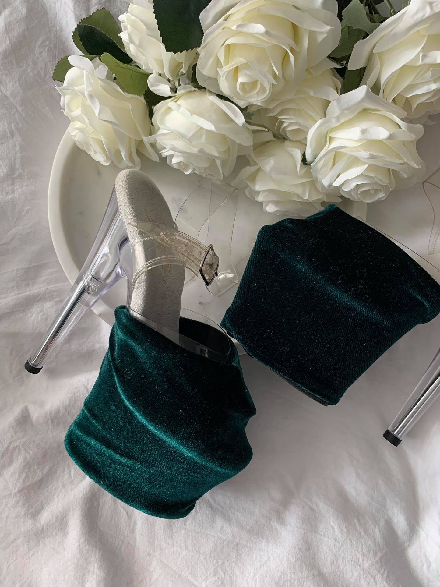 EXOTIC VELVET GREEN SHOE COVERS
