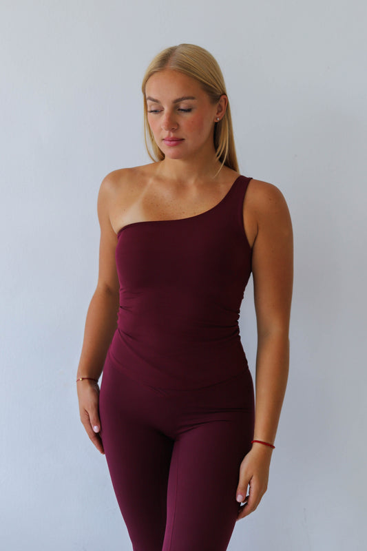 Top na jedno ramię One Shoulder do Pilatesu Dark Burgundy