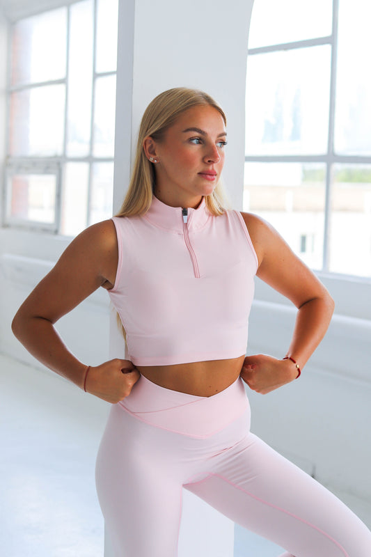 Top z zamkiem Zipper do Pilatesu Soft Pink