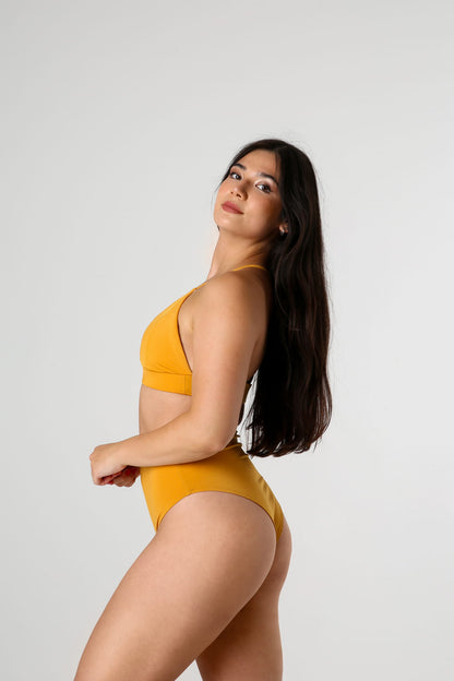 Pole Dance Top Triangle Shiny Mustard 